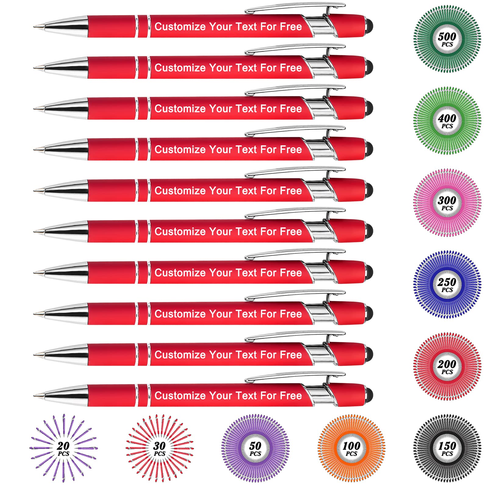 Max 500 Pcs Personalized Pens Bulk, Custom Pens with Free Engraving, Customized Stylus Tip Ballpoint Pen with Your Name Massage Text for School Office