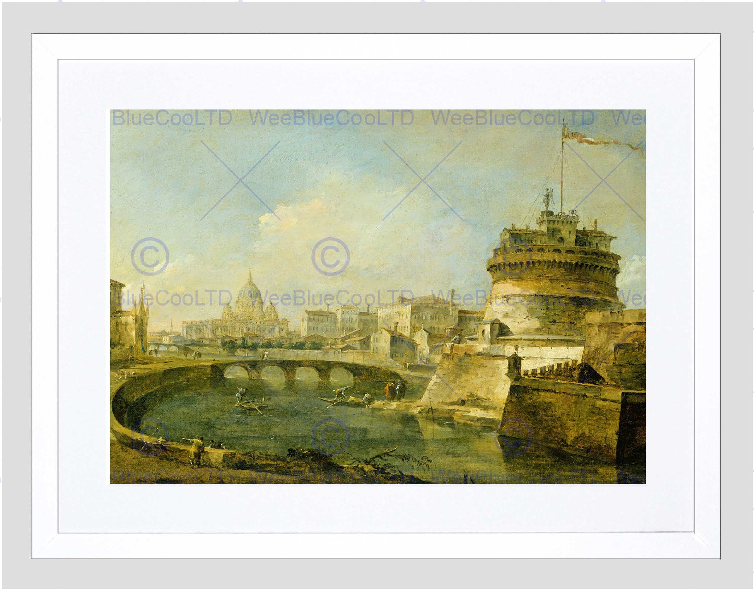 Wee Blue CooFrancesco Guardi Italian Fanciful View Castel Sant Angelo Rome Framed Wall Art Print