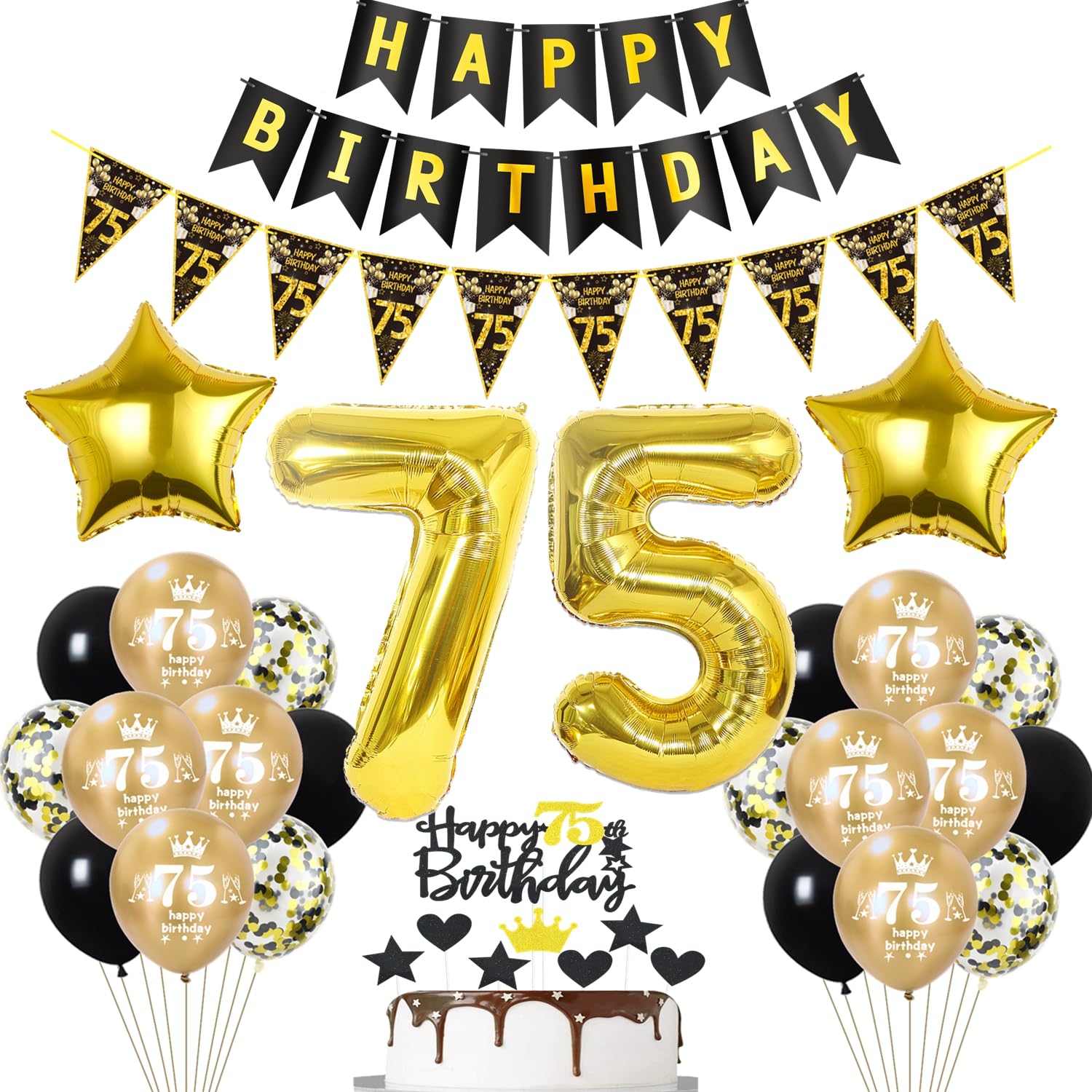 Kit Décoration 75e Anniversaire - Panneaux Signalétique, Ballons, Guirlande, Confettis