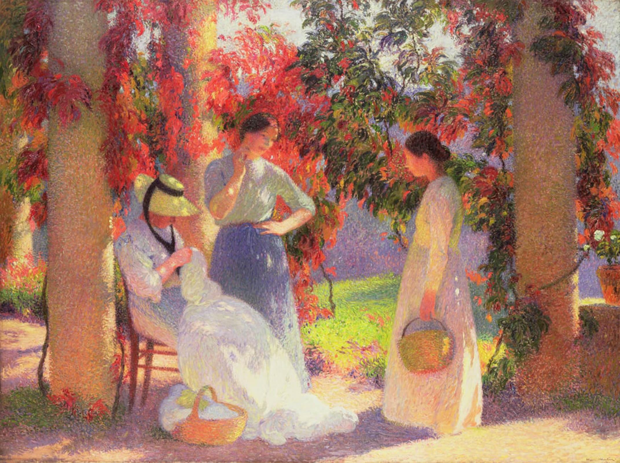 SERENDIPITP Vintage Picture Print on Canvas Wall Art Poster Sewing Scene Under the Pergola At Marquayrol by Henri Artwork Print Poster for Wall Decor 60x90cm