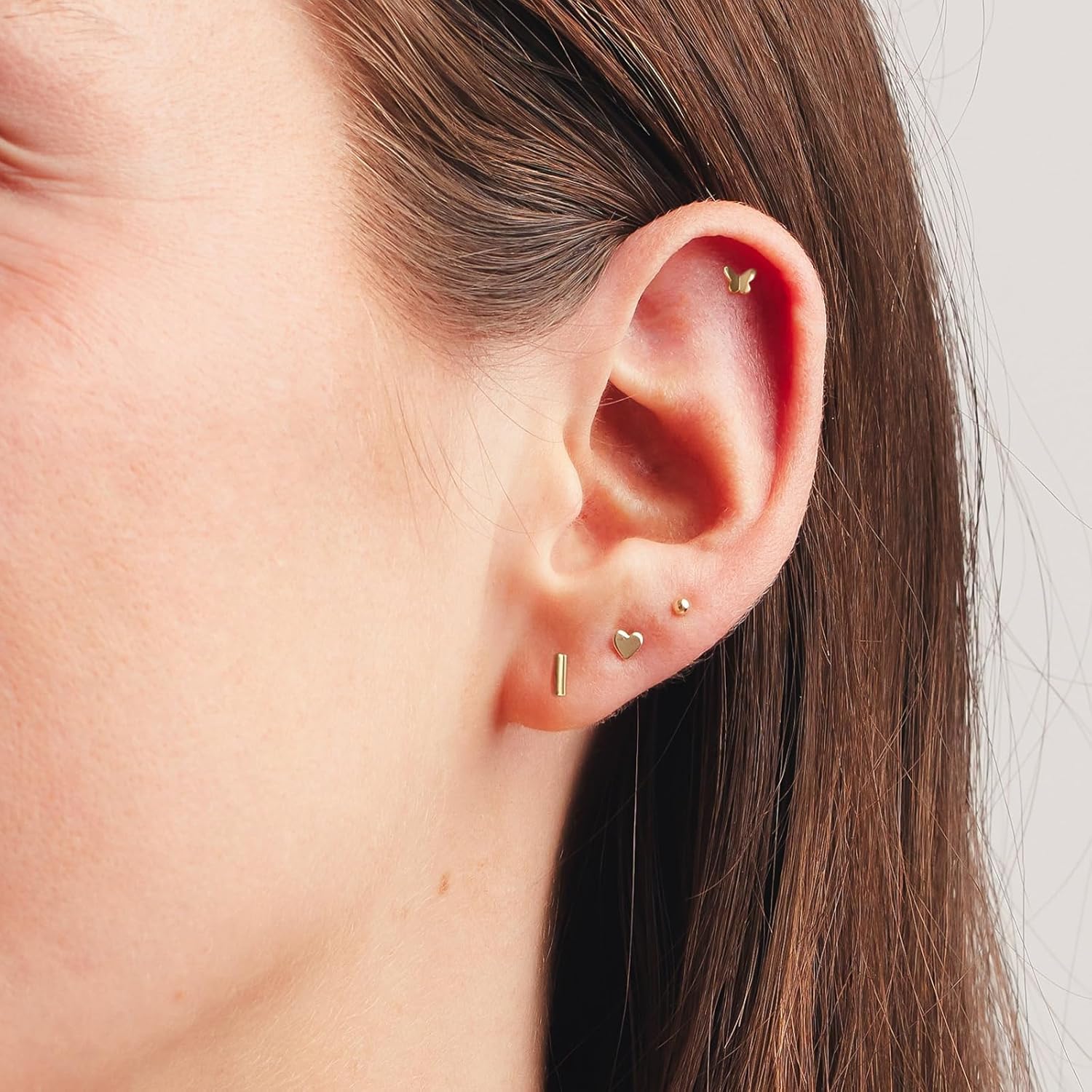 Flatback Stud Earrings for Women Hypoallergenic Gold Silver Surgical Stainless Steel Screw Back Earrings Stack Small Cute Star Heart Butterfly Stud Sets for Helix Cartilage Multiple Piercing - Image 2