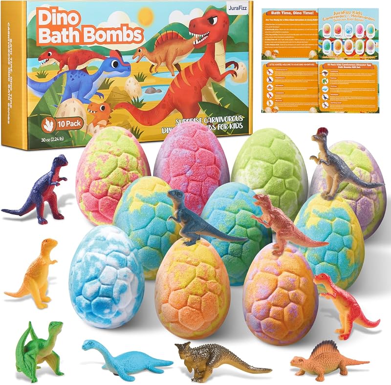 Bombas de banho de dinossauro com brinquedos exclusivos de dinossauros carnívoros, Pacote com 10