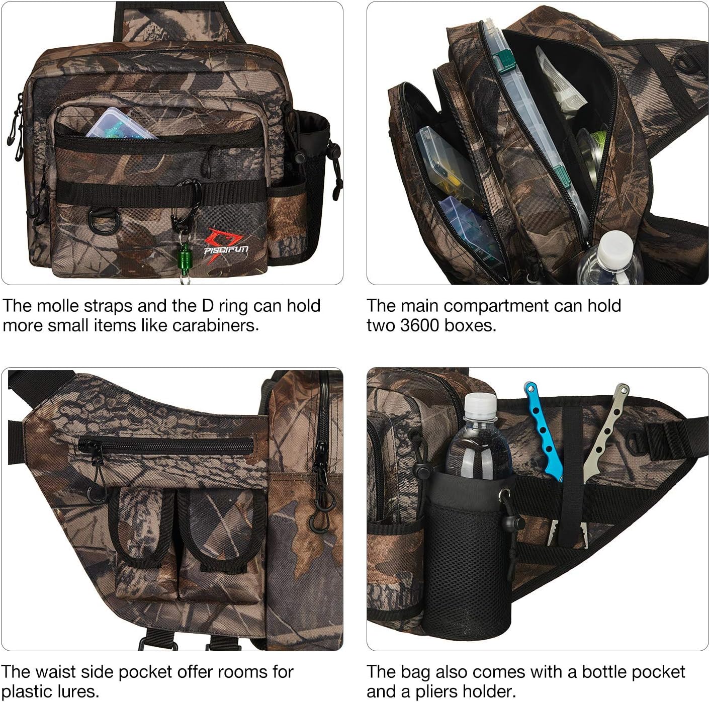 Piscifun Sling Fishing Tackle Bag, Outdoor Fishing Storage Pack, Water-Resistant Fishing Bag Cross Body Sling Bag Camouflage : Sports & Outdoors