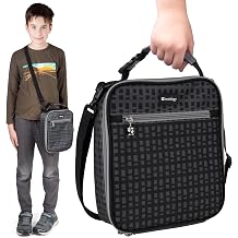 Bentology Kids Insulated Lunch Bag | Clip & Go to Backpacks or Adjustable Crossbody Strap | Keeps Food Hot or Cold for Hours | Lunchbox Tote Hands-Free Carry with Waterproof Lining | Back to School