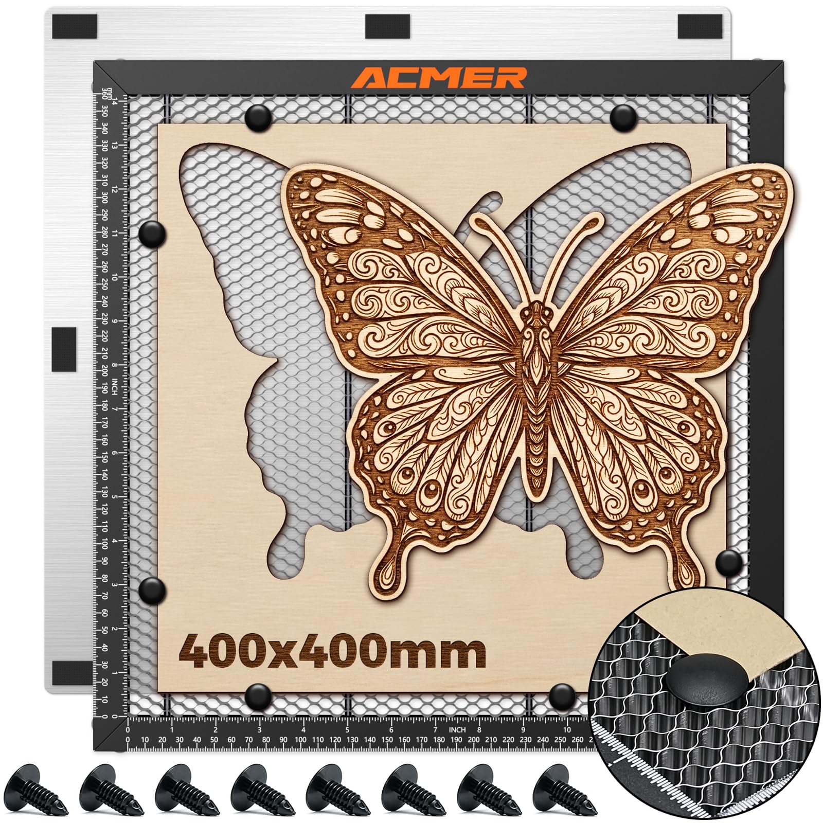 Acmer Honeycomb stół o strukturze plastra miodu 400 x 400 mm, do maszyny do grawerowania laserowego, ochrona biurka, stół roboczy z płytą aluminiową, kompatybilny z różnymi maszynami do grawerowania