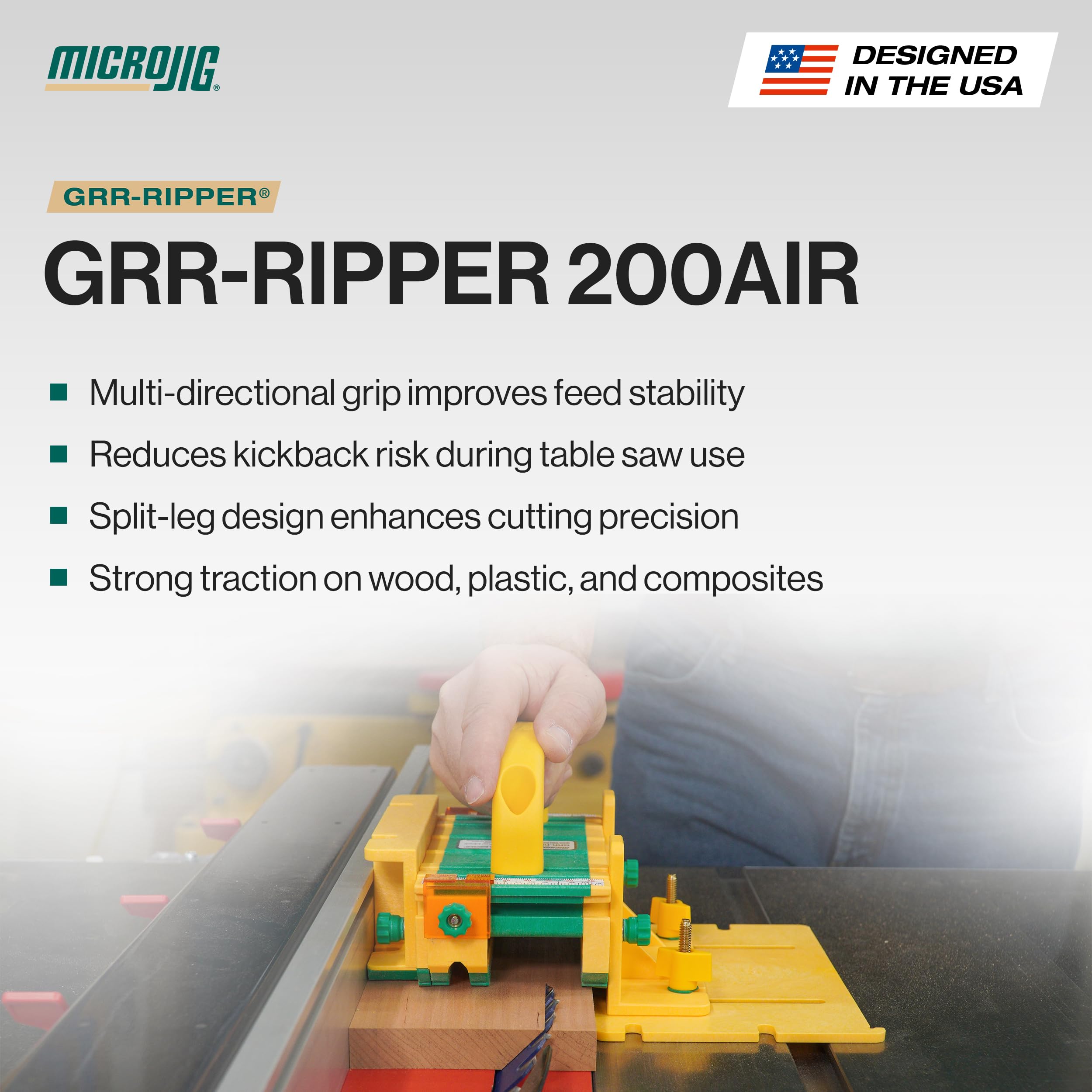 MICROJIG GRR-RIPPER - Bloque de empuje para sierra de mesa para corte de precisión, herramienta de seguridad para carpintería con control de agarre mejorado, compatible con enrutador y ensambladora