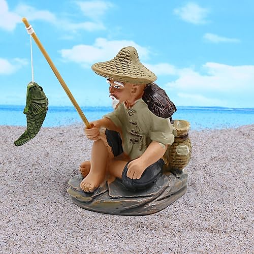 Miniatura 7 de 4 mini figuras de pescador, mini estatua de pescador para acuario, decoración zen asiática, figura de bonsái de pescador de resina en miniatura para