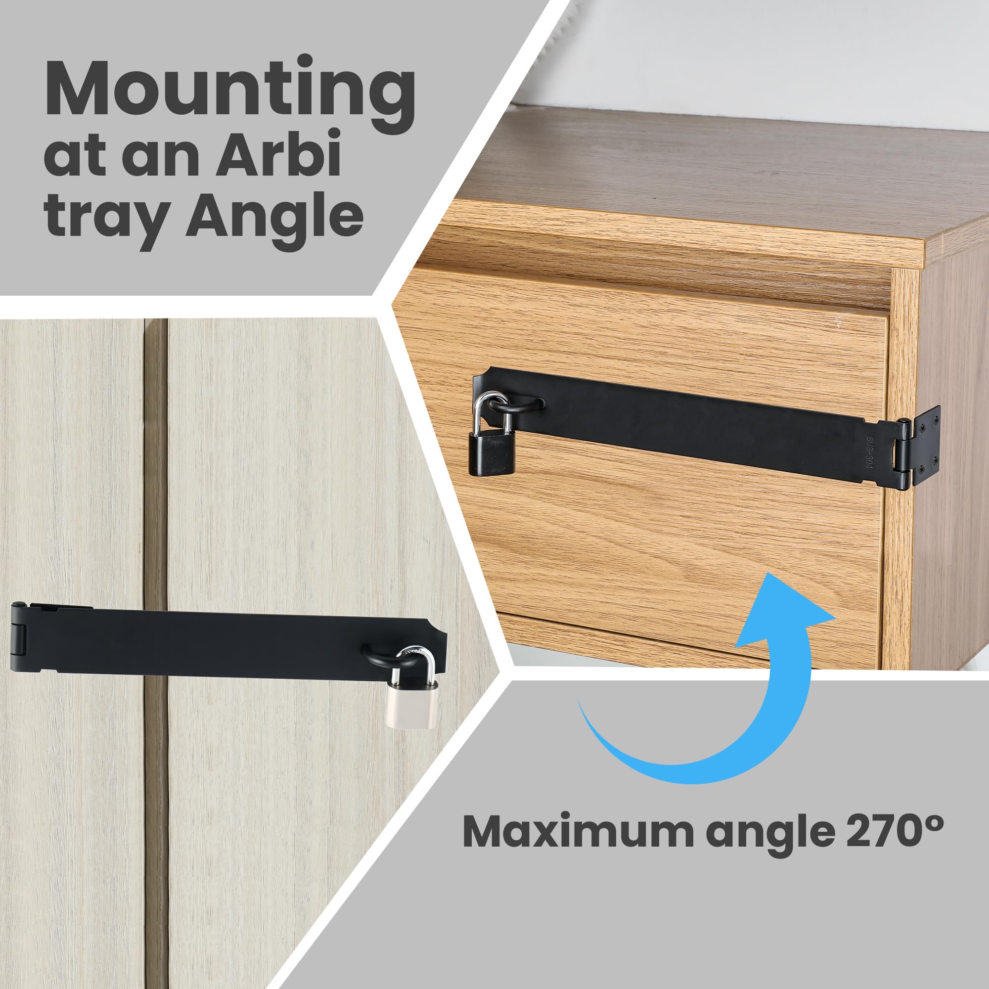Alise Cerradura de puerta de 10 pulgadas, acero inoxidable SUS 304, cierre de seguridad con tornillo de fijación para puertas externas, ventanas, gabinetes, jaula de mascotas, color negro MS9B-10C