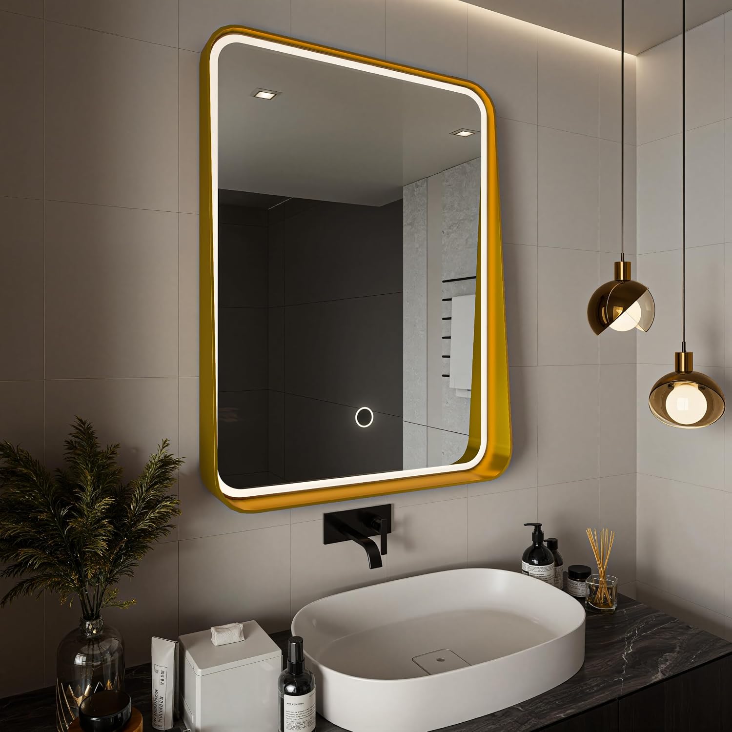 LEDMyplace 24 x 32 Inch LED Lighted Bathroom Vanity Mirror, Gold Frame, 3000/4000/6000 CCT Changeable & Remembrance, Anti-Fog, Touch Button, Frontlit/Backlit, Raven Style Mirror, Horizontal/Vertical