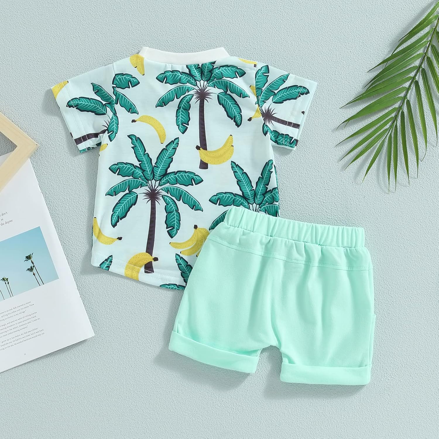 Toddler Baby Boy Clothes Beach Short Sleeve Palm Print Hawaiian T-Shirt and Drawstring Shorts Set Summer Outfit - Image 8