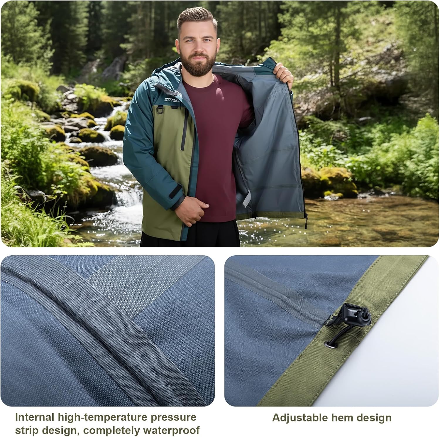 Goture Fishing Wading Jackets Breathable Waterproof Fishing Rain Jackets with Phone Dry Bag for Men Women XL - Image 5