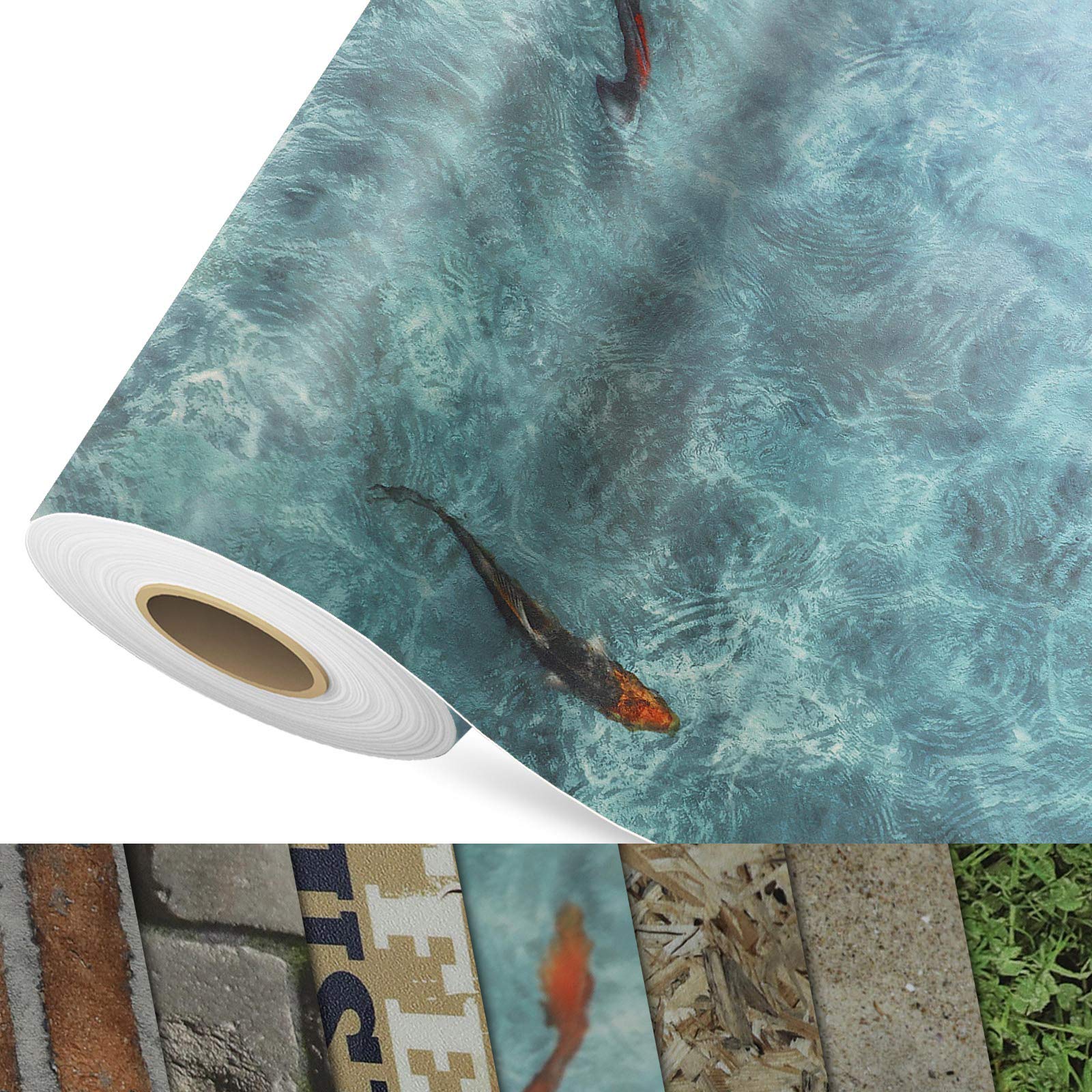 CV Cushion Foamed Vinyl Flooring (Koi Carp) 3D Design Pattern Print, PVC Flooring Rolls Design Flooring, Textured Surface Non-Slip Flooring by The Metre (100 x 100 cm)