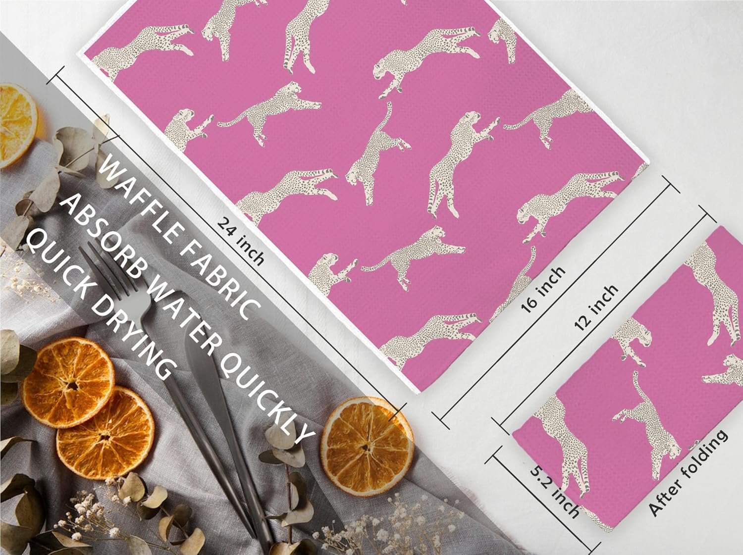 Pink Leopard Kitchen Towels - Cheetah Decor,Retro Cheetah Leopard Bathroom Pink Kitchen Decor,Preppy Pink Hand Dish Tea Towels 16×24 Inch - Image 8