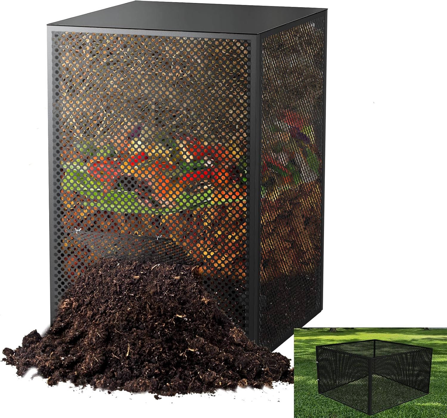 Compost Bin Outdoor with Lid - Large 93/130 Gal Composter 2-in-1 Design, Heavy-Duty Galvanized Steel Perforated Sheet with Rust-Proof Coating, Versatile Outdoor Fence, for Garden, Yard & Kitchen Waste