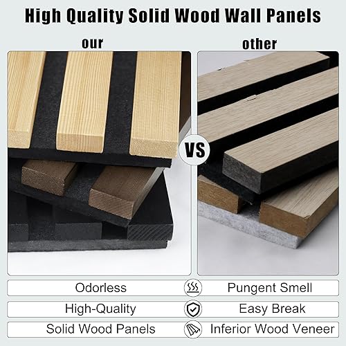 Miniatura 5 de Paneles de pared de madera acústica, paquete de 2 paneles de pared insonorizados de 94.49 x 12.6 pulgadas, paneles de pared de listones de madera