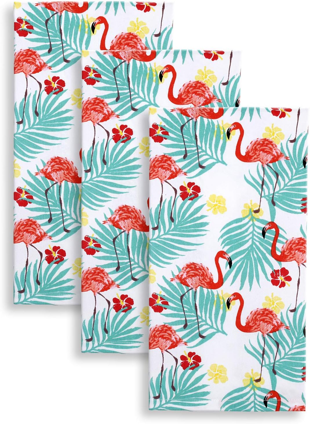 Cackleberry Home Tropical Flamingo Kitchen Towels 18 x 28 Inches 100% Cotton, Set of 3