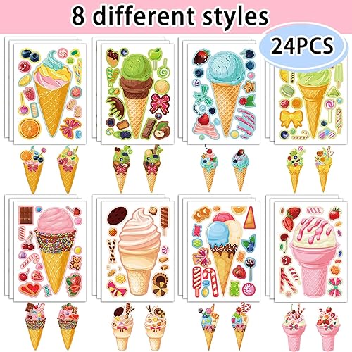 Miniatura 2 de 24 hojas de 8.3 x 5.9 pulgadas, haz tus propias calcomanías de helado para niños pequeños, recuerdos de fiesta, haz una cara para niños, suministros