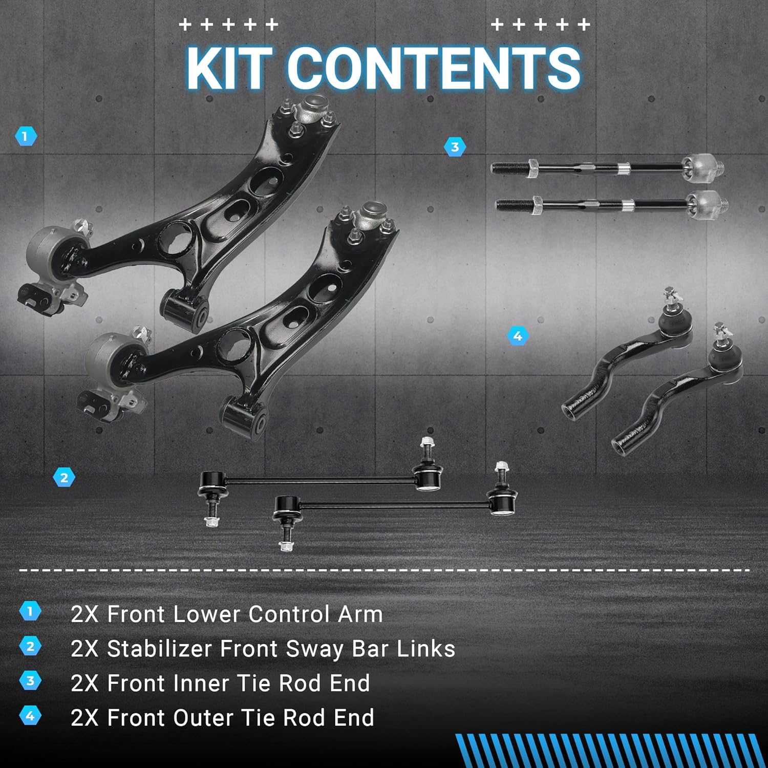 Front Suspension Control Arm Kit Compatible with 2017-2021 Honda CR-V Lower Control Arm, Outer and Inner Tie Rod Ends, Sway Bar Links