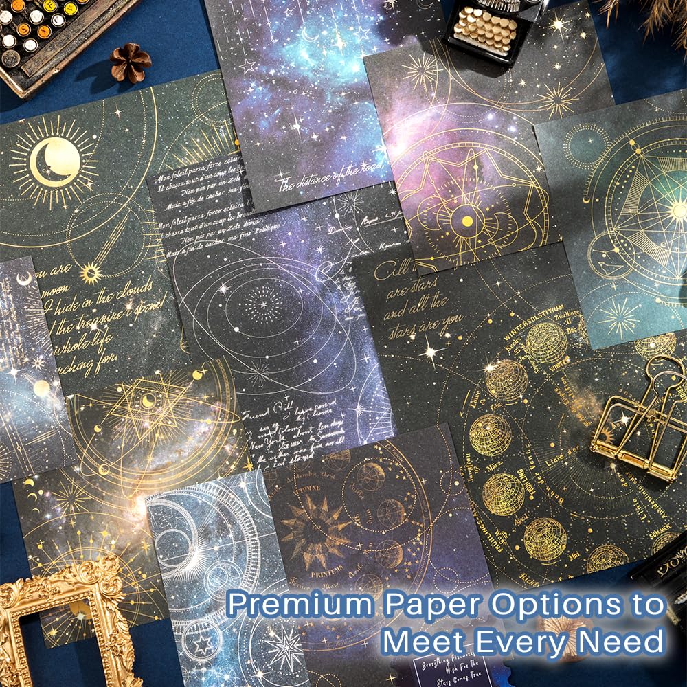 icceemee Scrapbooking Supplies Kit, Blue Starry Sky Scrapbooking Kit for Bullet Junk Journaling, Stationery, A6 Grid Notebook, Floral DIY Note-Taking Supplies, Birthday Craft Gift for Teen Girls