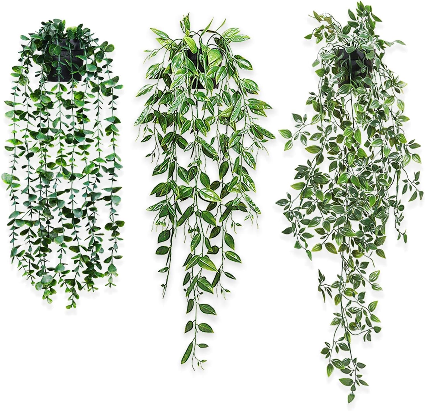 Donken Artificial Hanging Plants in Pots 3 Pack Indoor Trailing Plants