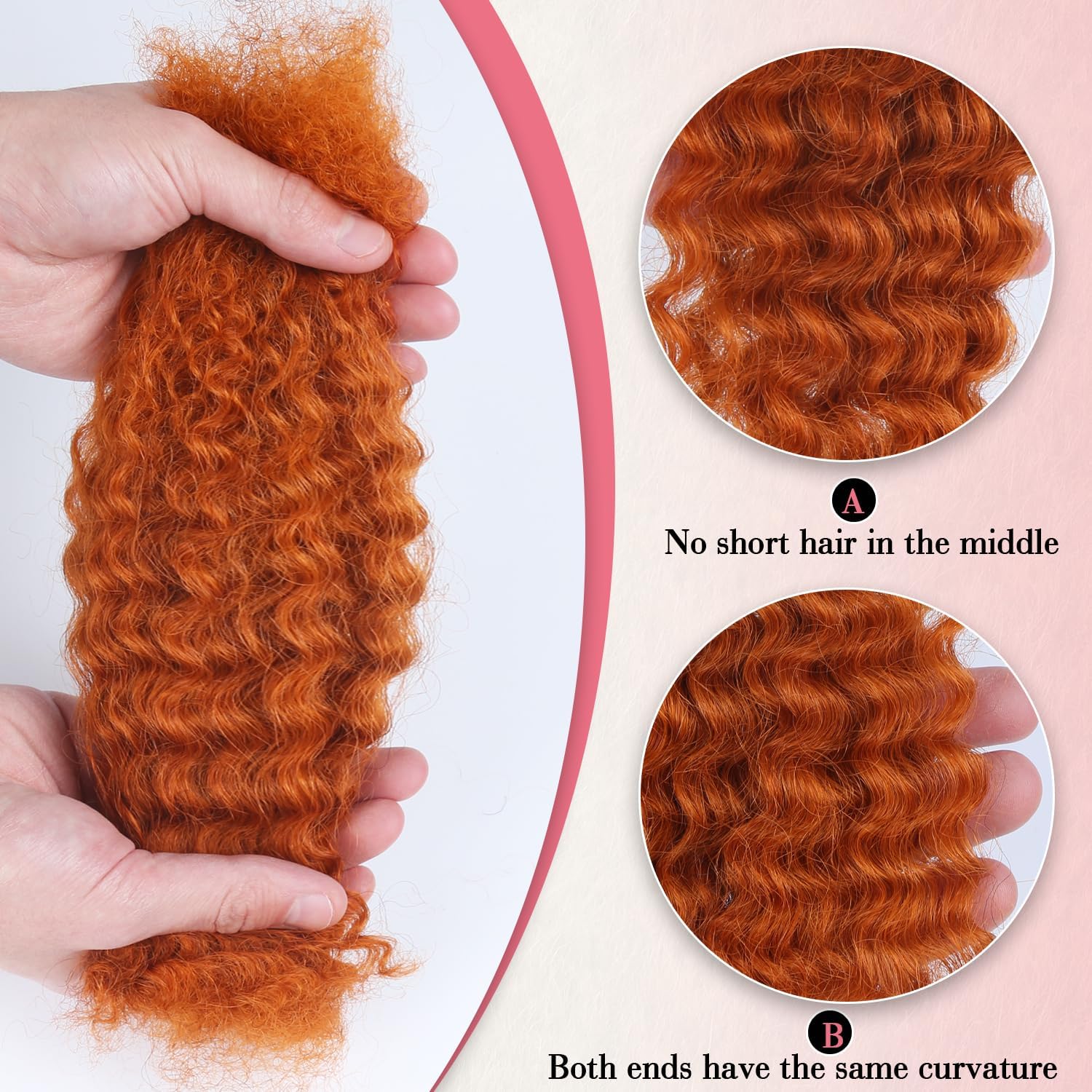 Afro Kinkys Bulk Human Hair 12 Inch 50g/Pack Ginger-100% Real Kinky Curly Human Hair for Afro Twist Hair, Braiding Hair, Repair Locs, Dreadlock Extensions, Afro Kinky Bulk Crochet Braids