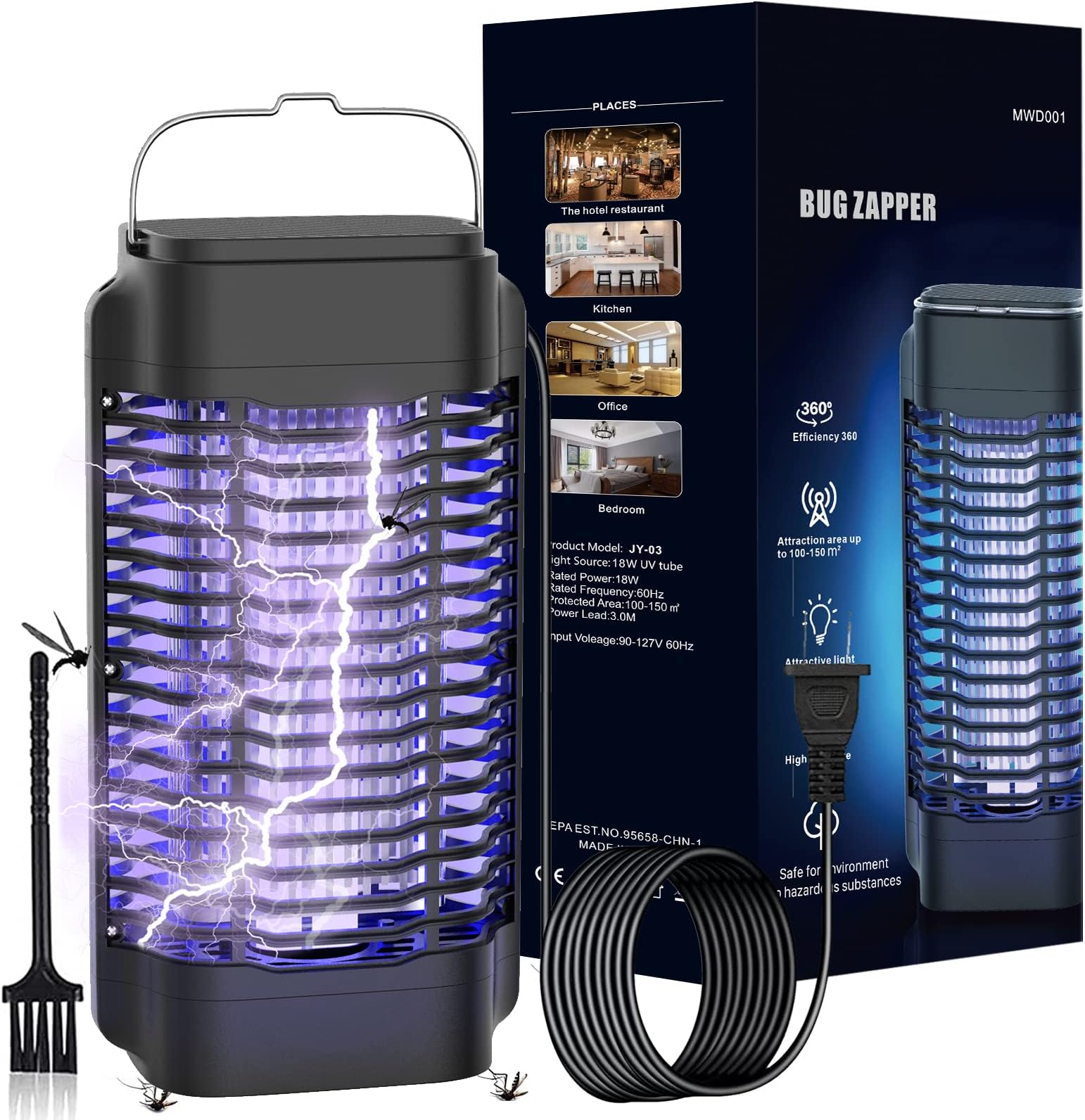 VANELC Bug Zapper Outdoor, Waterproof Electric Mosquito Killer, 4200V Mosquito Zapper Indoor Insect Fly Trap for Home Backyard Garden - 9.8 FT Length Cable