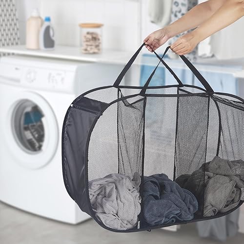 Miniatura 2 de Cesta desplegable de malla para ropa sucia, 3 compartimentos, plegable, horizontal, plegable, para ropa, lavandería, dormitorio, juguetes, viajes