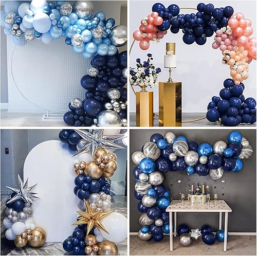 Miniatura 7 de RUBFAC Globos de color azul marino, 50 globos azul oscuro perla de 12 pulgadas, globos de látex gruesos con cinta para cumpleaños, boda, baby