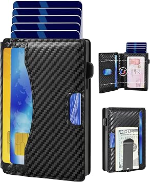 Simple Toggle Wallet for Men,Mens Slim Minimalist Wallet Card Holder,RFID Blocking Smart Pop up Wallet with Money Clip&ID Window,Bifold Metal Compact Wallet, Aluminum Credit Card Case Wallet