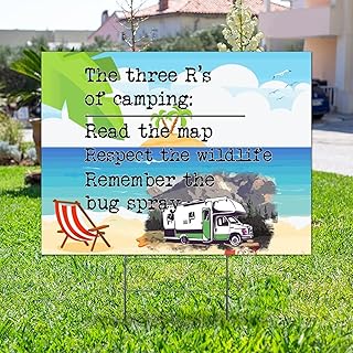 The Three R's of Camping Yard Signs Camping Rules Street Signs Weather-Resistant Yard Sale Signs with Stakes Lawn Decorations For Wedding Birthday Bridal Shower Christmas 18x24in