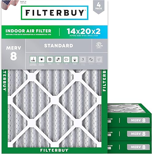 Vista 163 de Filterbuy Filtro de aire MERV 8 de 16.5 x 21 x 1 pulgadas, protección contra el polvo (paquete de 4), filtros de aire de repuesto plisados HVAC