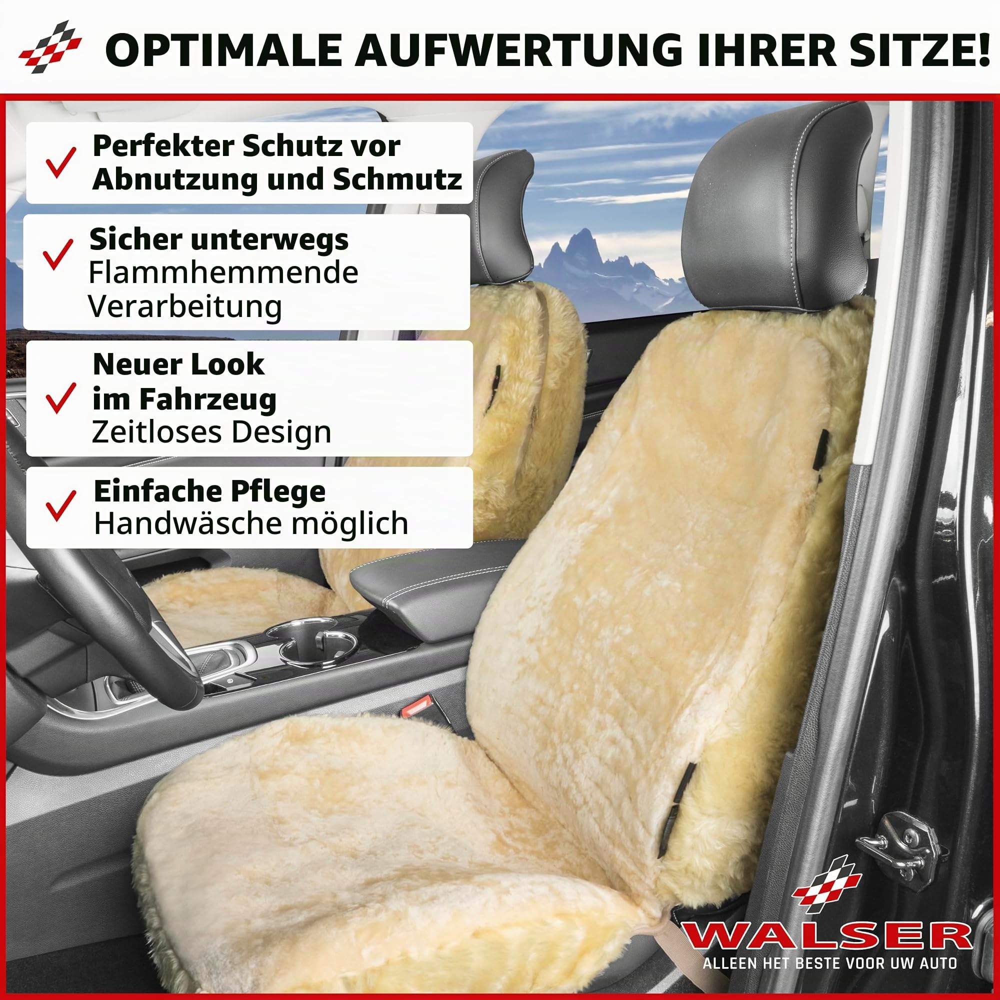 Walser Autositzbezug Lammfell Monette schwarz mit Zipp IT System 1-teilig Sitzbezug