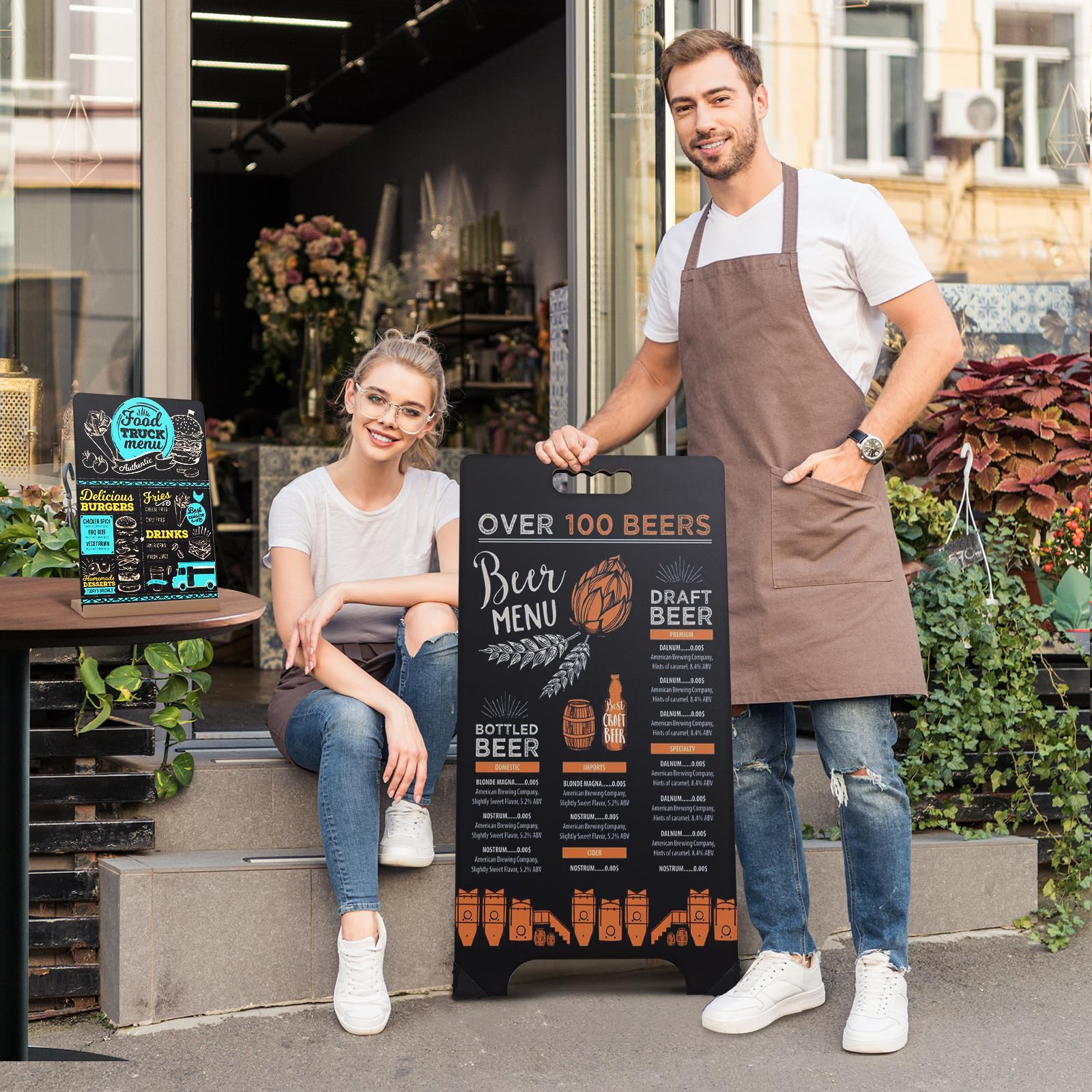Letrero de pizarra con marco en A de doble cara de 16 x 32 pulgadas con pizarra de 8 x 12 pulgadas, marcadores de tiza líquida y sólida, señalización de bodas y eventos