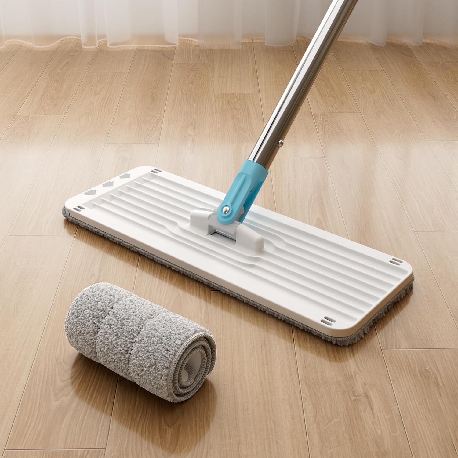 13" Mop Heads with 1 Microfiber Pad for Floor Cleaning, Mops for Floor Cleaning, Flat Mop Head Replacement Compatible with BEJOMOP Mop and Bucket Set, White and Turquoise-Cyan