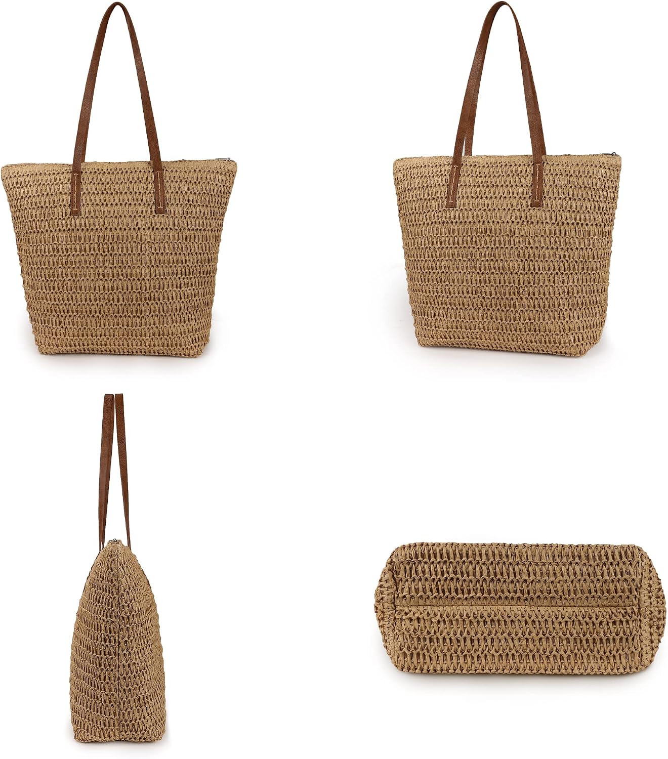 Womens Large Straw Beach Tote Bag Handmade Woven Shoulder Bag Handbag Purse for Summer