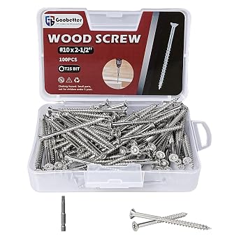 #10 x 2-1/2" Exterior Wood Screws, 100 Pcs Deck Screws, Torx Head Screws, 304 Stainless Steel Corrosion-Resistant for Fencing, Decks, Outdoor Projects, Includes T25 Torx Bit