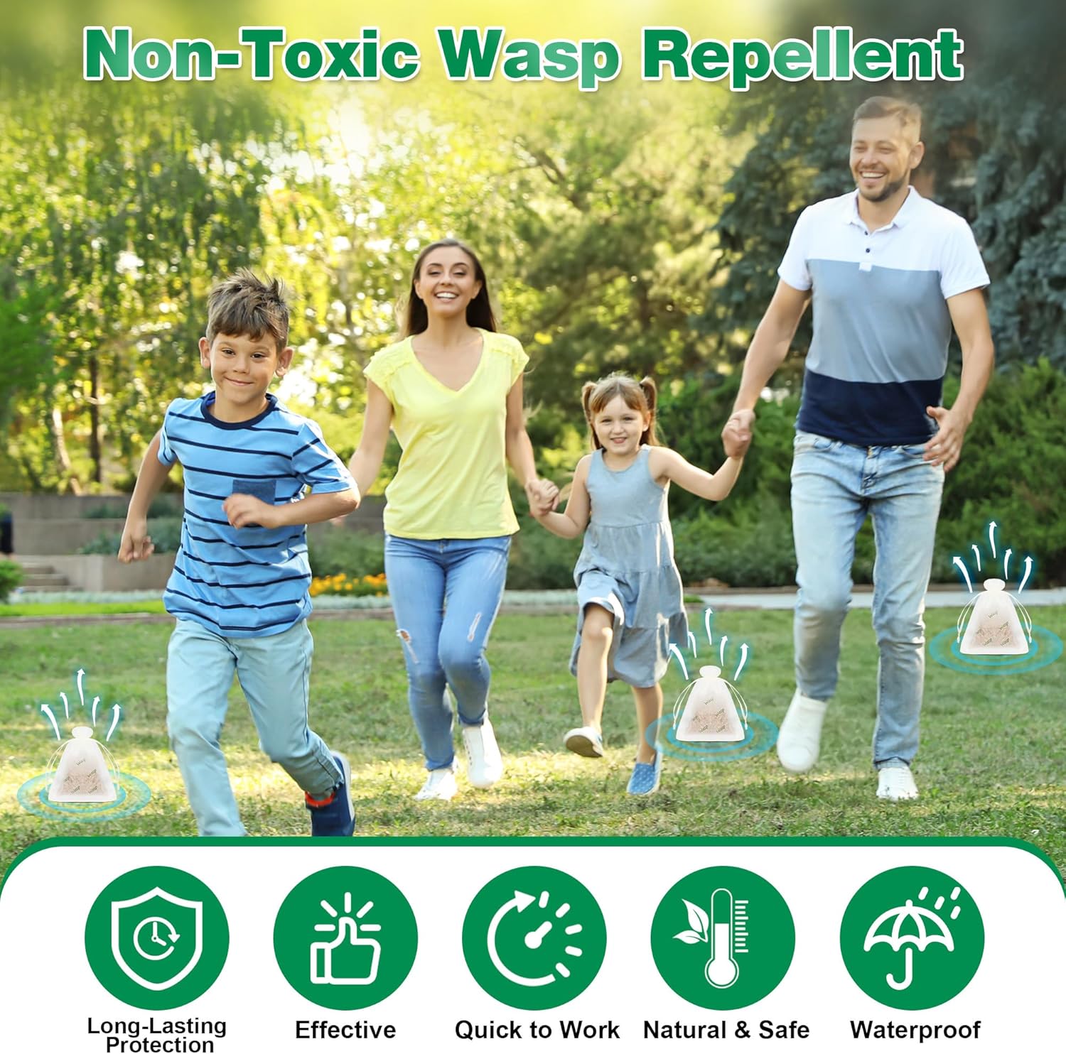 16 Pack Natural Wasp and Bee Repellent Pouch Outdoor, Peppermint Oil Carpenter Bee Repellent for Yellow Jackets, Hornets, Mud Wasps Deterrent for Indoor Outdoor Patio Garden Porch, Pet and Human Safe