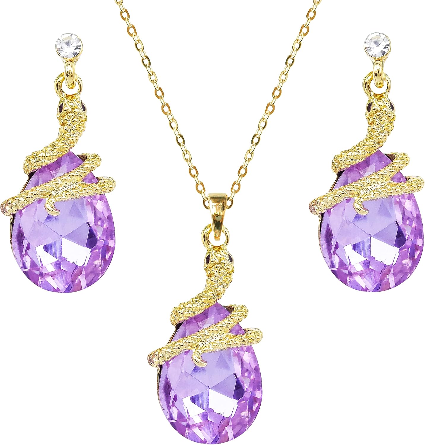 Navachi 18k Gold Plated Crystal Multicolor Pear Shape Zircon Snake Drop Dangle Earrings And Neckalce Pendant Jewelry set