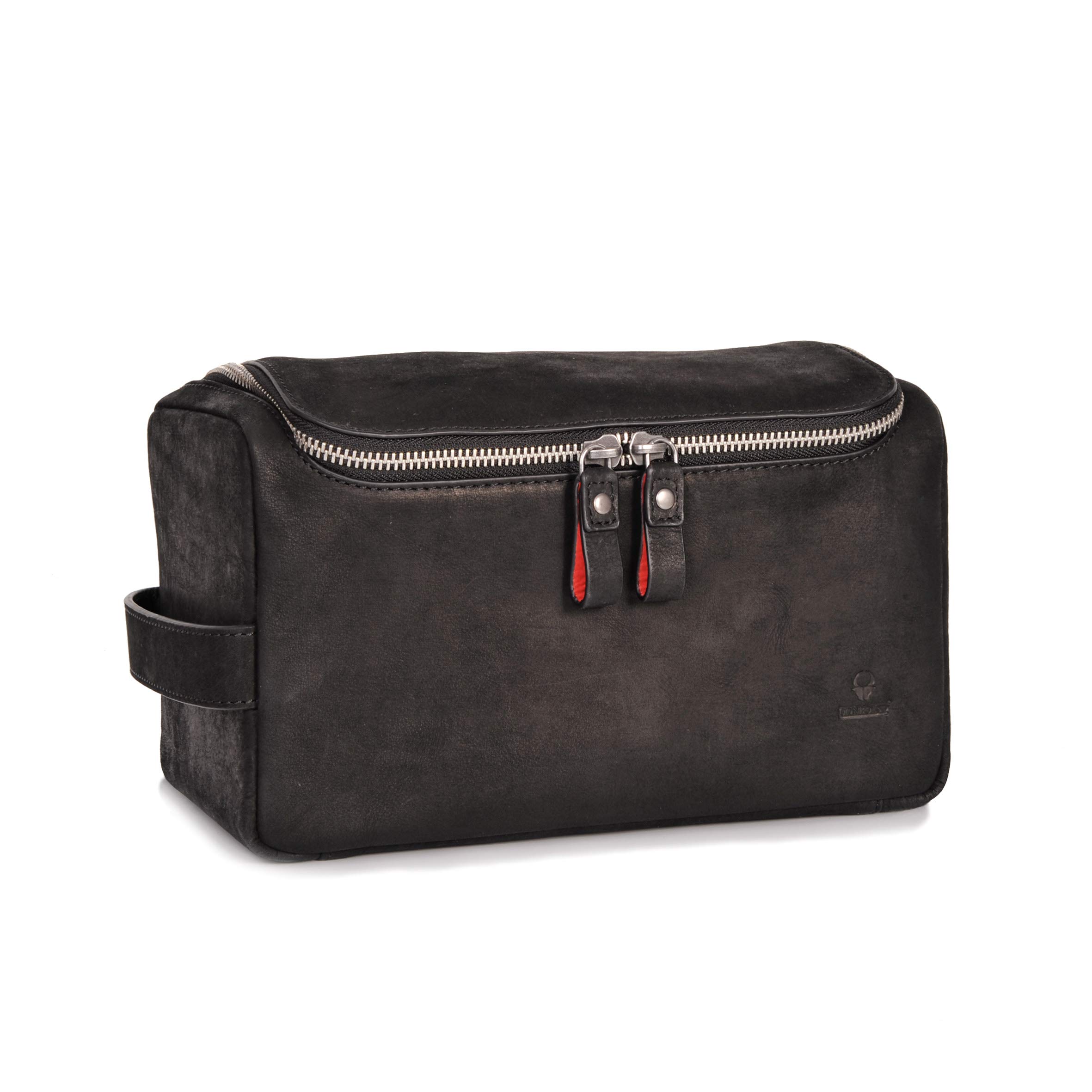 DONBOLSO® Kulturbeutel Helsinki I Kosmetiktasche zum Aufhängen für Damen und Herren I Kulturtasche aus Leder Schwarz Vintage