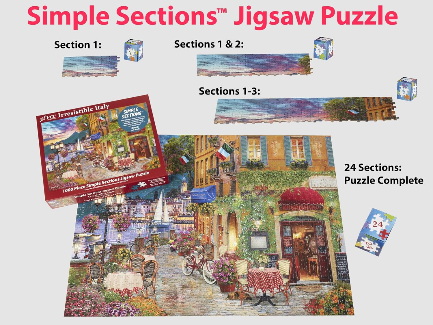 Irresistible Italy Simple Sections® Jigsaw Puzzle - 1000 Pieces - by Vermont Christmas Company - 24 Sections to Complete - Choose Your Difficulty Level