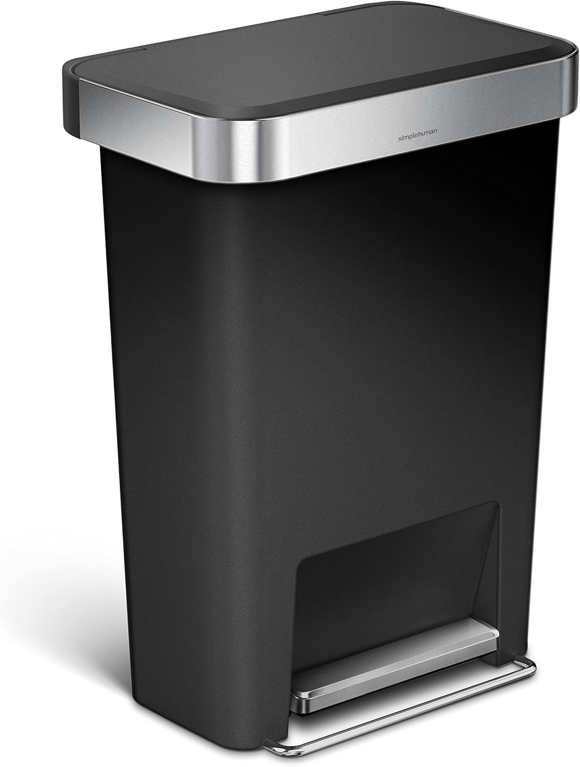 simplehuman 45 Liter / 12 Gallon Rectangular Kitchen Step Trash Can with Soft-Close Lid, Black Plastic