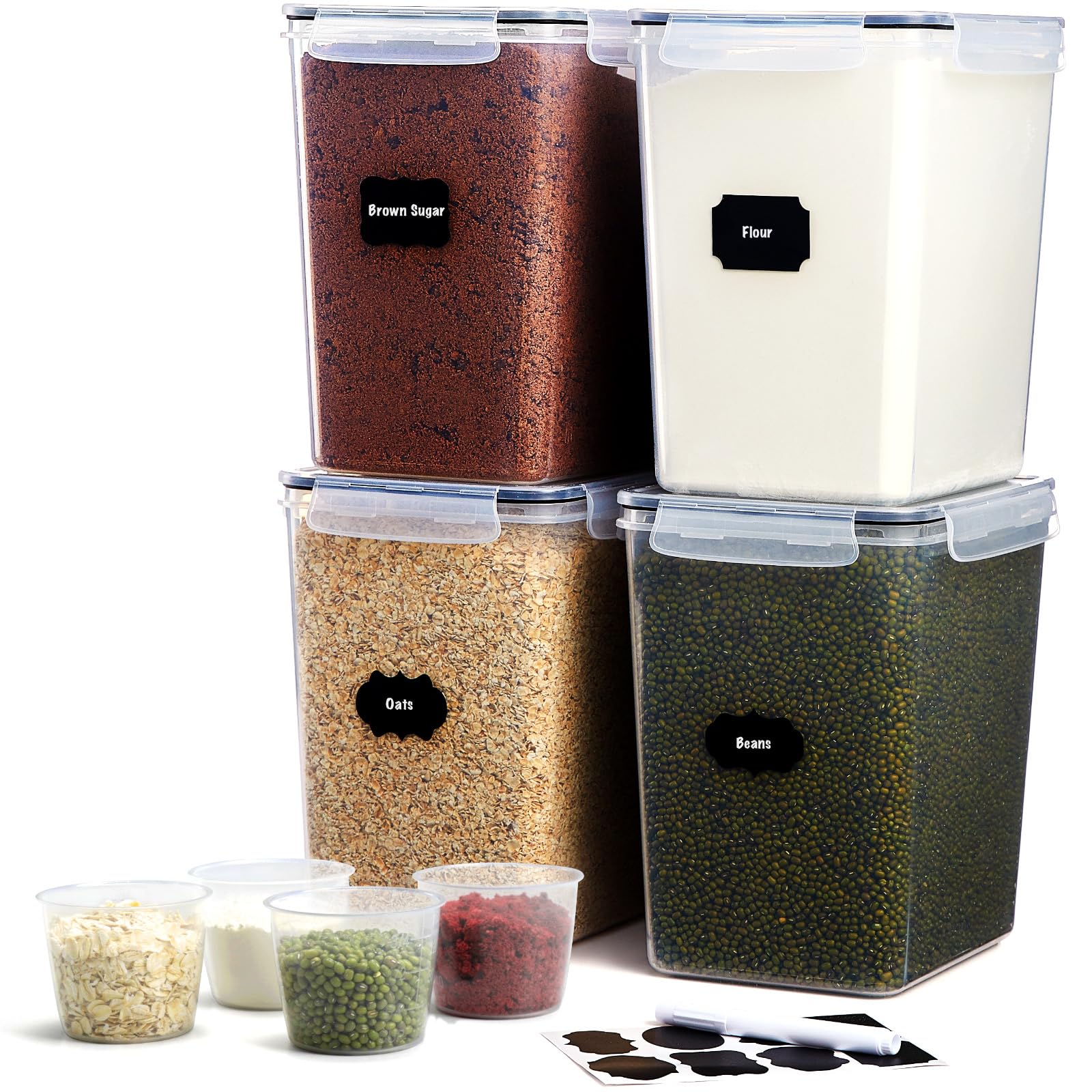 Lifewit 4 Contenitori Ermetici per Alimenti, Set Contenitori per Alimenti 5.2L, Contenitori Pasta Dispensa Salvaspazio, Contenitori Barattoli Cucina Accessori, Barattoli Pasta Plastica con Coperchio