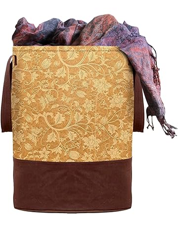 Kuber Industries Round Laundry Basket For clothes|Non Woven Laundry Bag|Metalic Print Foldable Toy Storage Organizer|Reinforced Handle With Sturdy Base 45 LTR (Brown)