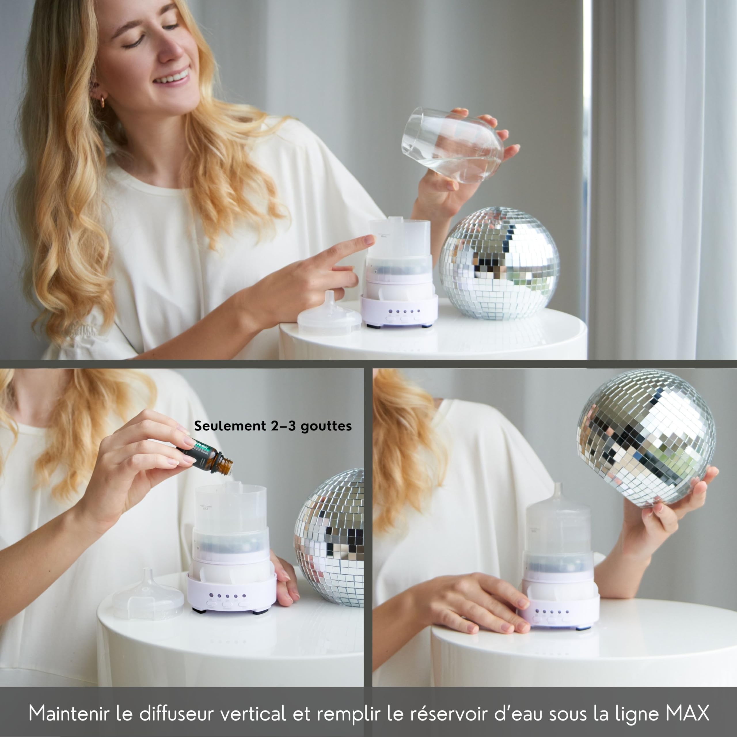 Disco Ball Diffuser Rotatif - Diffuseur d'huiles essentielles en aromathérapie pour la Maison, Le Bureau, Mignonne décoration à Boule Disco | Diffuseur 100 ML