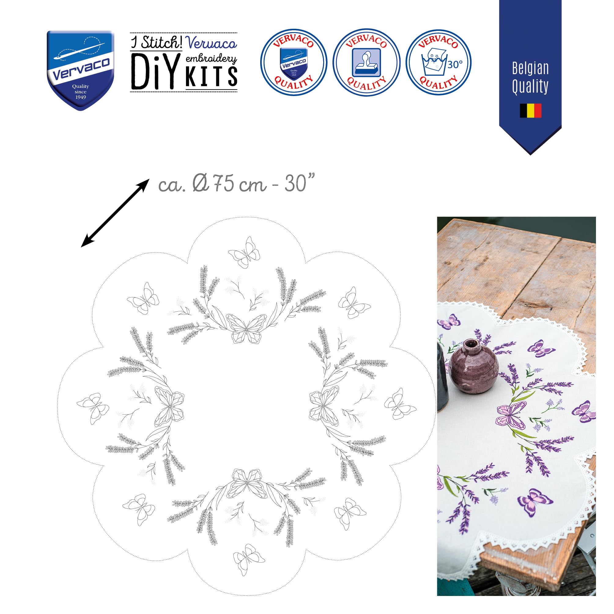 VERVACO Kit Bordado Mantel Set Completo Bordado Tela Impresa LAVANDA Decoracion Para Manualidades Principiantes Completo DIY Adultos Set Creativo Regalo ca. 75 x 75 cm Embroidery