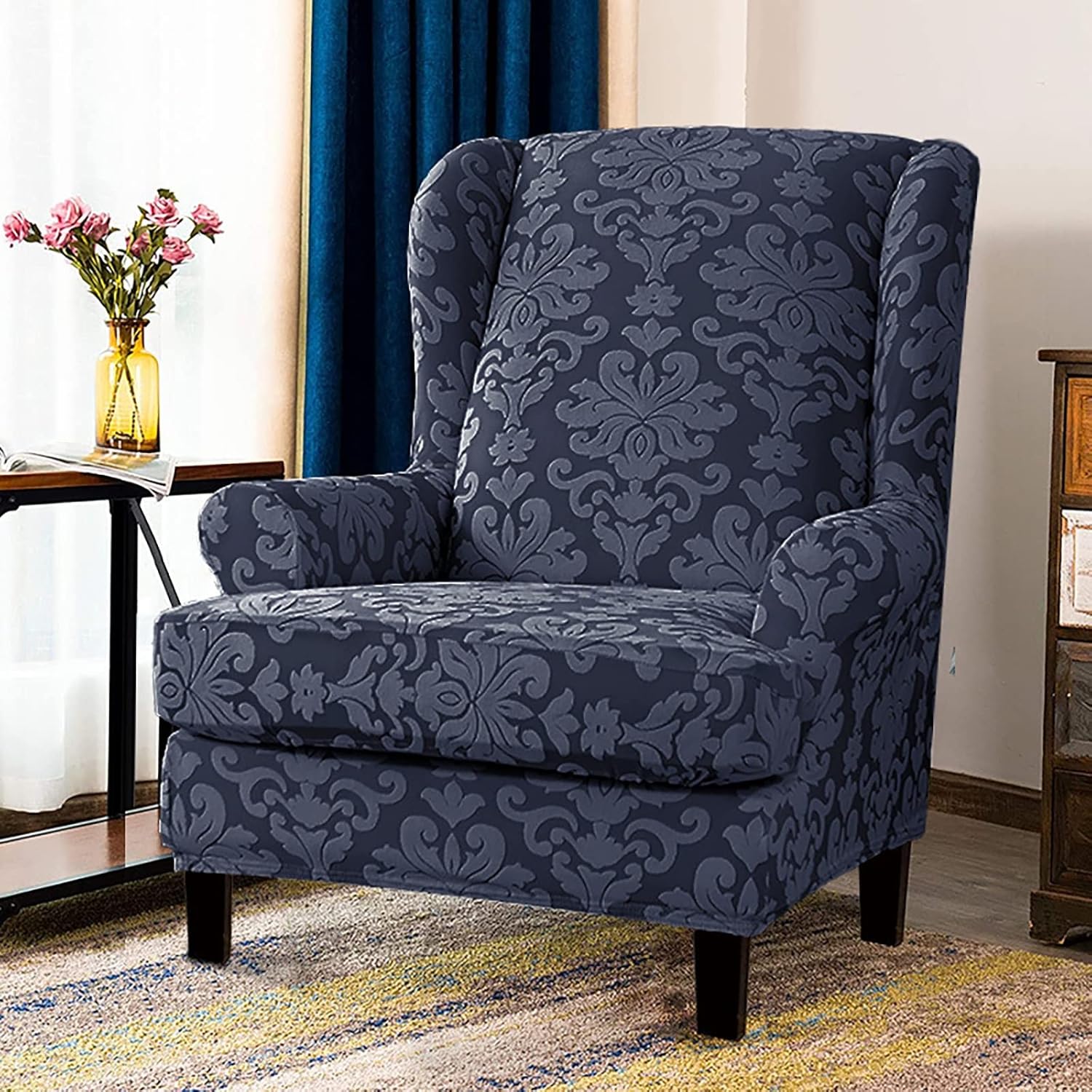 Konsilsa Stretch Jacquard Armchair Cover,Elastic Decorate Furniture Covers slipcovers for Wingback ChairsPlush Wingback Chair Slipcover Wing Chair Covers (Color : B)