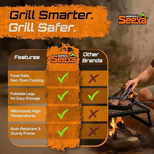 Miniatura 10 de Adv Seeka - Parrilla plegable resistente de 24 pulgadas, parrilla de fogata con diseño de parrilla plegable para almacenamiento compacto. Rejilla y