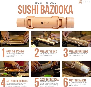 Alas Complete 20 Piece Sushi Making Set for Beginners & Professionals with Knives, 2 Mats, Rice Bazooka, Dip Plates