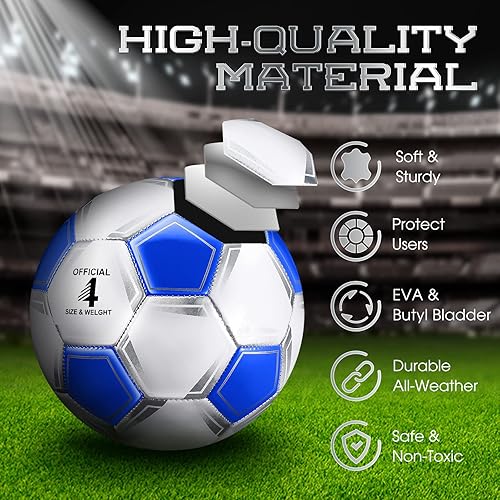 Miniatura 8 de HyDren Paquete de 2 pelotas de fútbol de tamaño 5, tamaño 4, tamaño 3, pelota de fútbol para niños pequeños y jóvenes con inflador, pelota de fútbol