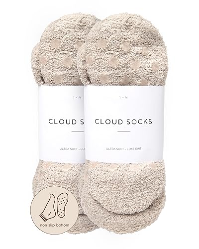 Unboxme Gifts Warm & Cozy Ultra-Luxe Cloud Sock for Women & Men - Super Soft Luxurious Fabric Sleep Socks - 2 Pairs - Non Slip Stone
